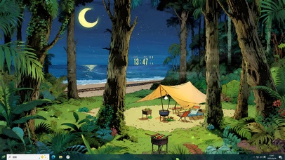 夜晚海边森林露营