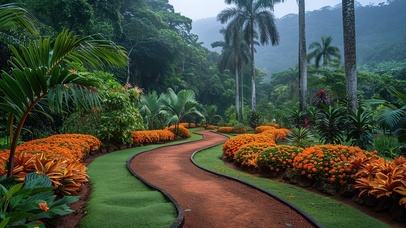 雨天热带雨林花园