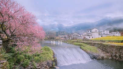 4k 治愈乡村樱花流水小溪