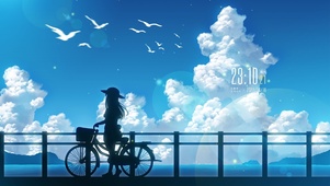海边骑车少女