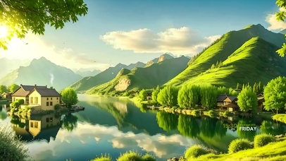 绿色林间溪小屋