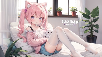 动漫粉发猫耳萝莉