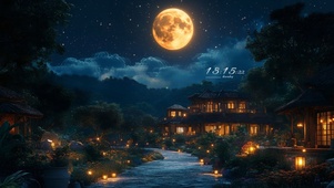 夜晚村庄灯火小路
