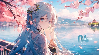 樱花湖边美少女