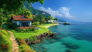 护眼清新海边房屋