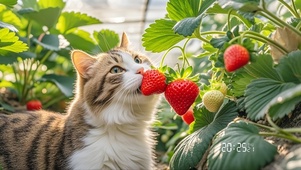 猫咪摘草莓