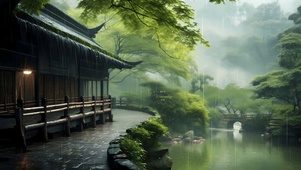 4K唯美烟雨古道
