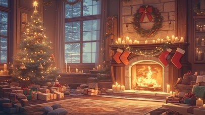 圣诞壁炉与装饰