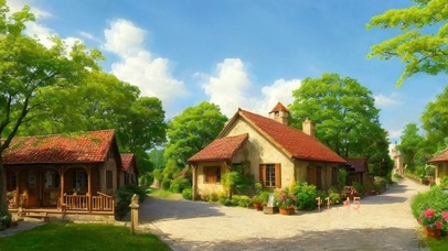 清新蓝天白云小屋