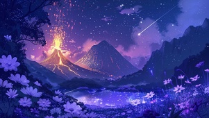 火山爆发时的紫色湖泊