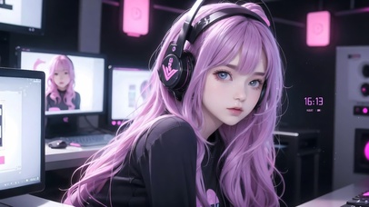 紫发可爱电竞女孩