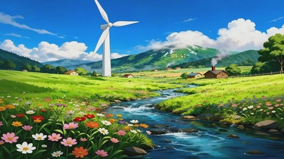 乡村草地溪流4K