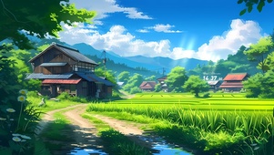 清新护眼绿色乡村