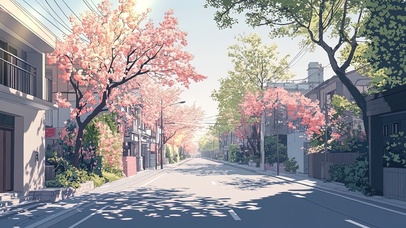 清新春日阳光街道