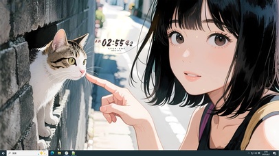 甜美短发女孩与猫