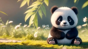 可爱草地上熊猫