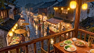 吃饭赏古镇夜景