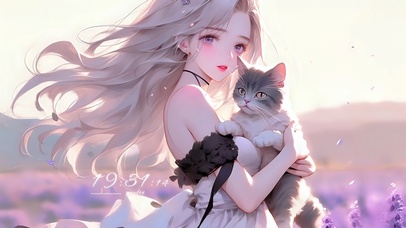 薰衣草花海抱猫的少女