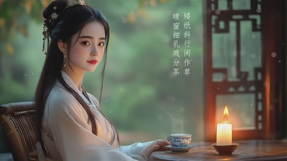 品茶的古代女孩