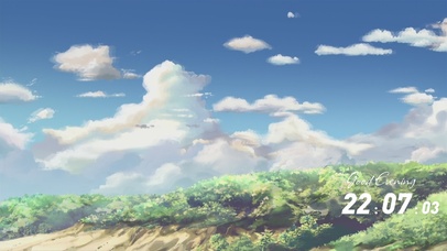 蓝天白云与翠绿灌木林