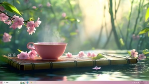 清新湖水桃花