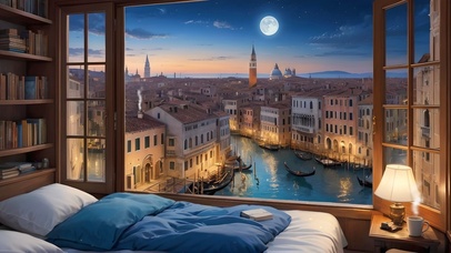 卧室窗外水城的夜