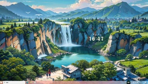 小镇瀑布主题壁纸