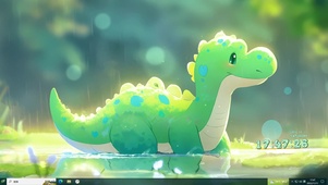 雨天呆萌绿恐龙