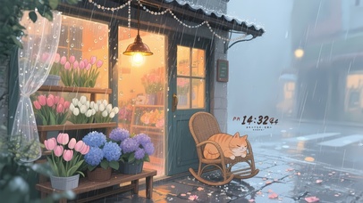 雨天街角花店猫咪