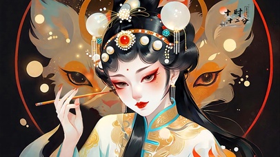 京剧版画皮狐妖