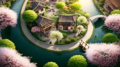 清新 春雨乡村小镇