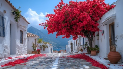 夏花绚烂的地中海小镇