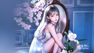 梳妆镜前的少女