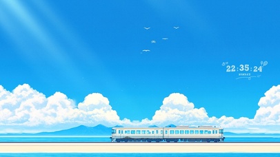海上列车蓝天白云