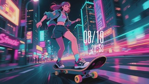 霓虹滑板女孩