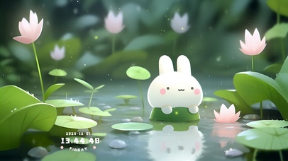 池塘里可爱的果冻兔