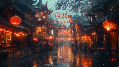 雨中灯笼街道