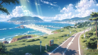 晴空万里的海边