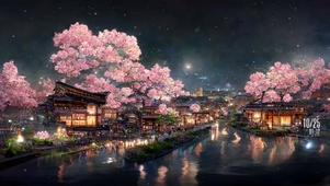 樱花古镇雪夜