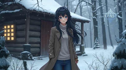 雪景木屋少女