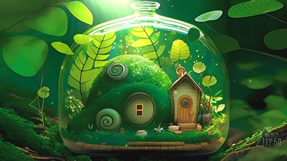 绿叶曦光中的飘瓶小屋