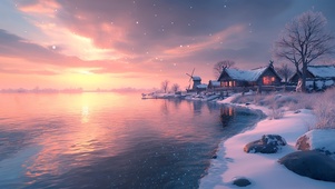 湖泊雪景