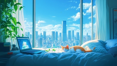 午后床上休息的猫咪