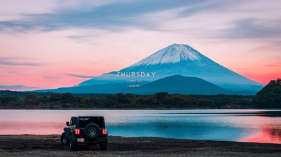 唯美夕阳富士山（带真实时间）