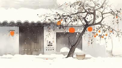 4K简约水墨儿时小院雪景