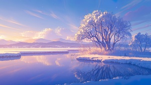 雪山森林湖畔