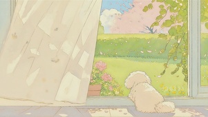 趴在落地窗边的小狗