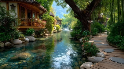 唯美清新溪水阁楼