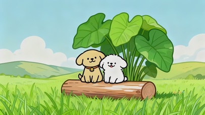 可爱草地线条小狗