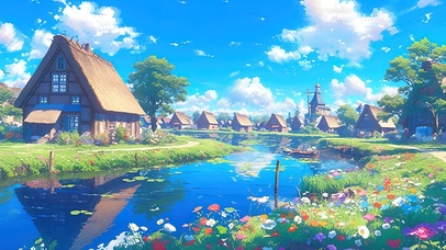 唯美治愈河畔乡村